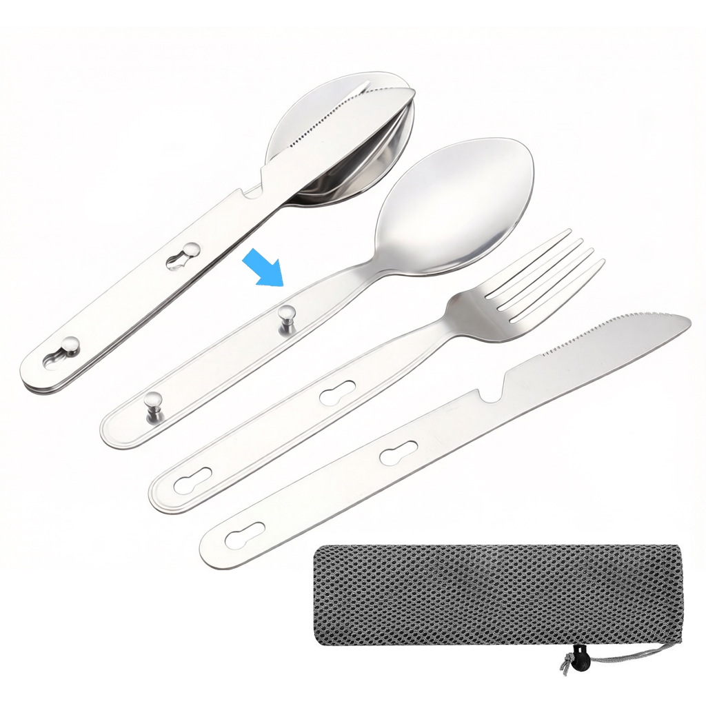 Outdoor Camping Dining Set - 3개/세트 접이식 숟가락 포크 나이프 304