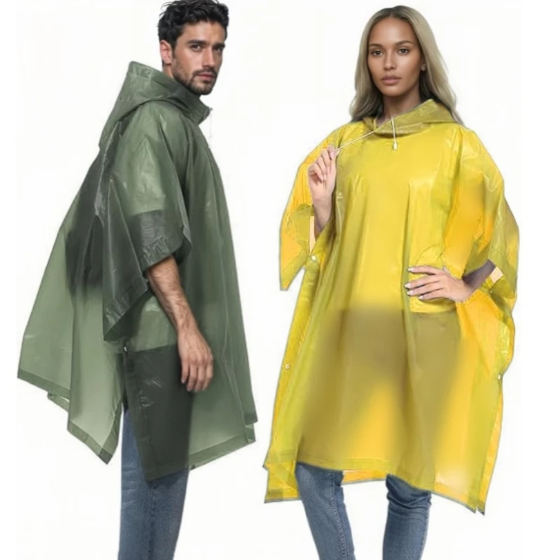 Drawstring 후드가있는 재사용 가능한 비옷 성인 - Camping Rain Poncho 리뷰 및 가격