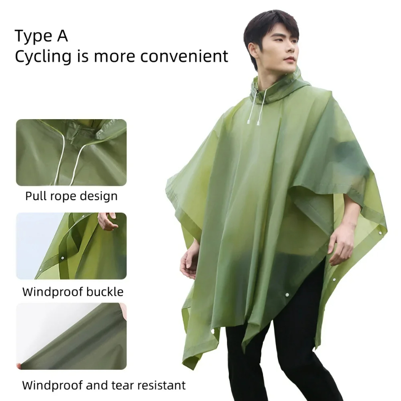Drawstring 후드가있는 재사용 가능한 비옷 성인 - Camping Rain Poncho 리뷰 및 가격